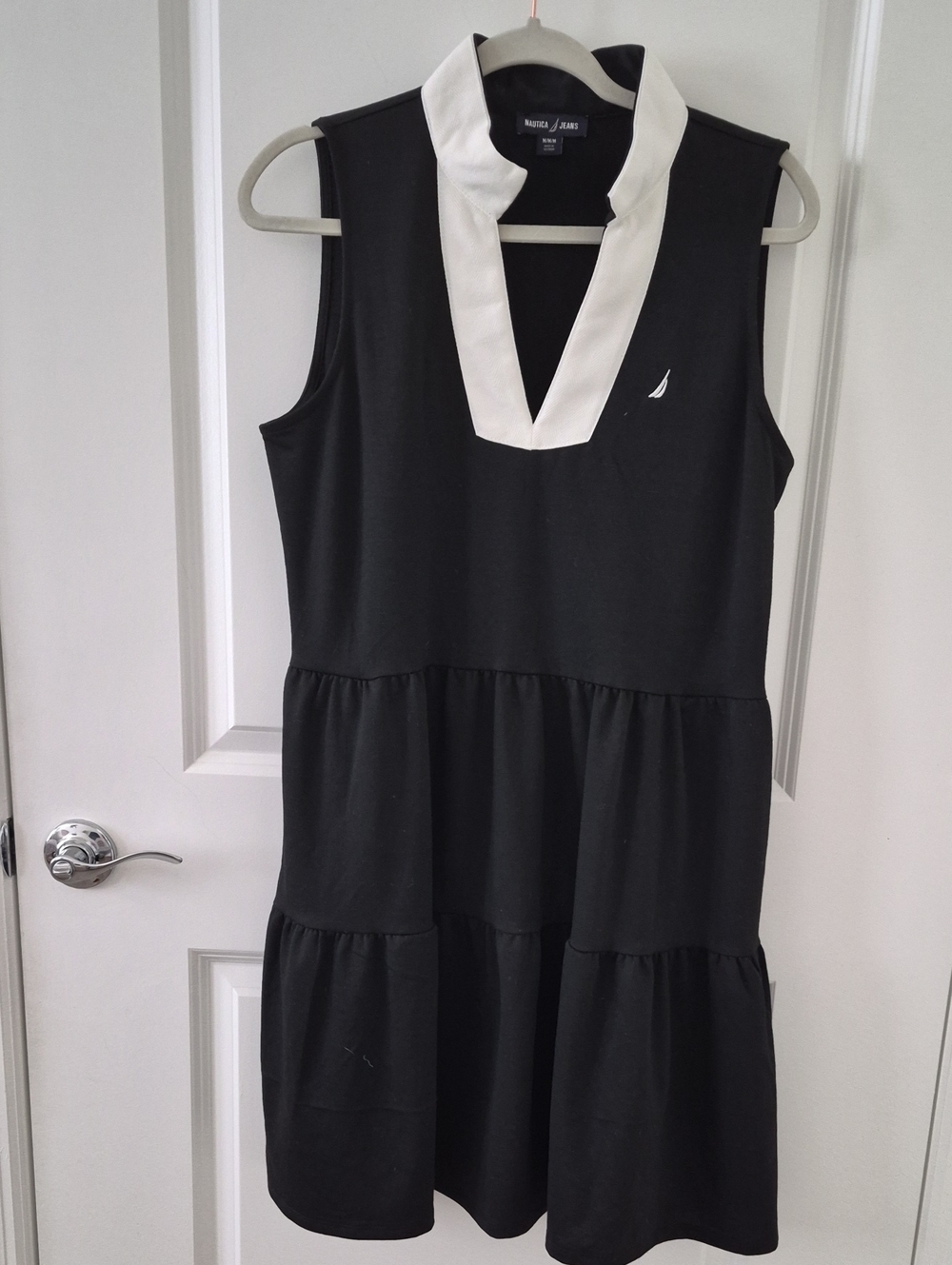 Nautica Black Sleeveless Tiered Dress with White V-Placket